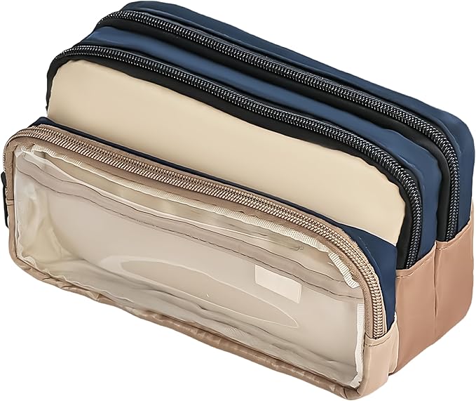 4-Layer Transparent Large Capacity Pencil Case - Ins Aesthetic Japanese Style Makeup & Supplies Organizer Pouch (Brown)
