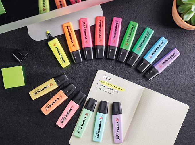 STABILO - BOSS ORIGINAL - Highlighter - Pack of 4 - Yellow, Orange, Green, Pink
