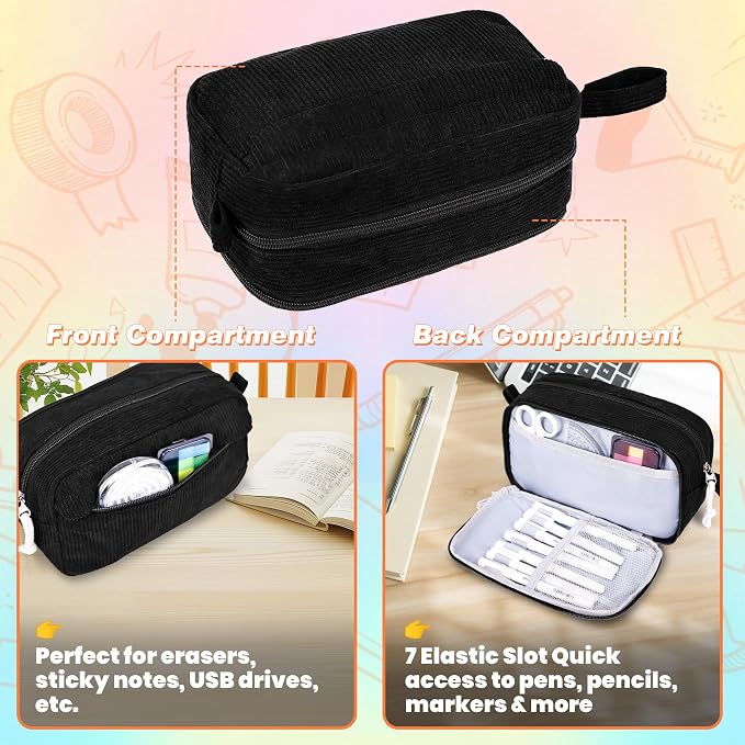 Big Capacity Pencil case,Soft Corduroy Pencil Bag with 3 Compartment,Pencil Pouch School Supplies Cute Pencil Box Pencil Bag for Teen Girls Boys College