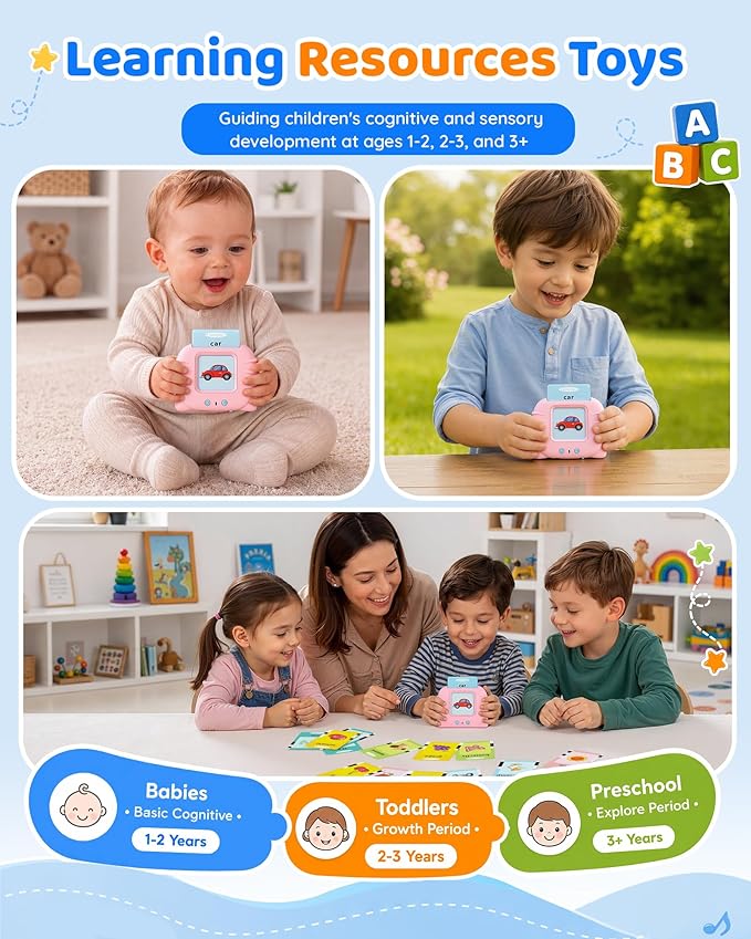 Aullsaty Talking Flash Cards for Toddlers 1-3, Upgraded 248 Sight Words Montessori Speech Therapy Toy, Autism Sensory Educational Learning Toys, Birthday Gifts for Boys Girls (Pink)
