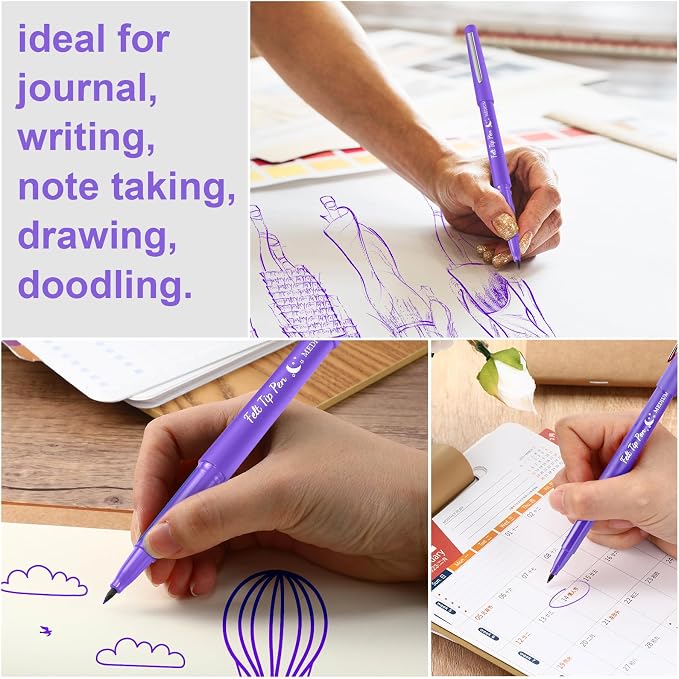 Fuyoooo 36 Pcs Purple Felt Tip Pens Bulk, Quick Dry, 0.7 mm Medium Point