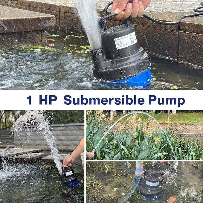 AgiiMan 3500GPH Pool Cover Pump, 1HP Submersible Sump Pump, Blue | 25FT Power Cord, 17FT Lift, IPX8 Thermoplastic Housing, Thermal Protection, Low Suction for Pools, Basements and Ponds