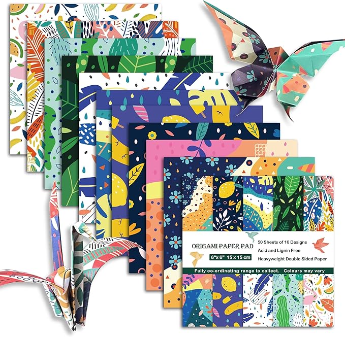 Origami Paper 6x6 Double Sided 50 Sheets 10 Colors origami kit Japanese Chiyo Square Craft Kits Easy Fold Arts Crafts DIY Handwork Mild Fresh