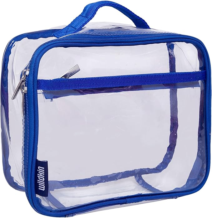 Wildkin Kids Insulated Lunch Box, Keeps Food Hot or Cold, BPA-Free with Mesh Pockets & Easy-Clean Lining – Ideal for School, Travel & Daycare – Clear w/Blue Trim