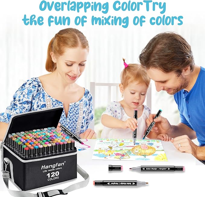 Alcohol Based Ink Art Markers, 120 Colors Broad&Fine Dual Tip Permanent Markers Pen Set for Professional Student Child Coloring Illustrations Sketch Drawing Painting Card Making (Black)