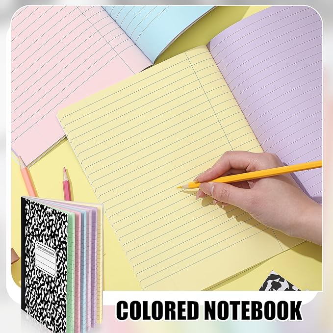 Henoyso 6 Pcs 120 Pages Colored Paper Notebooks 9.75" x 7.5" Pastel Colors Lined Paper Notebook Wide Ruled Marble Notebooks Journals Bulk for Office Supplies(Black Marble)