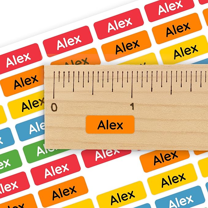 Mini Name Labels (175) - Custom Personalized Name Labels for Labeling Tiny Items, Washer and Dryer-Safe Waterproof Labels for Daycare, Preschool, and School - Rainbow