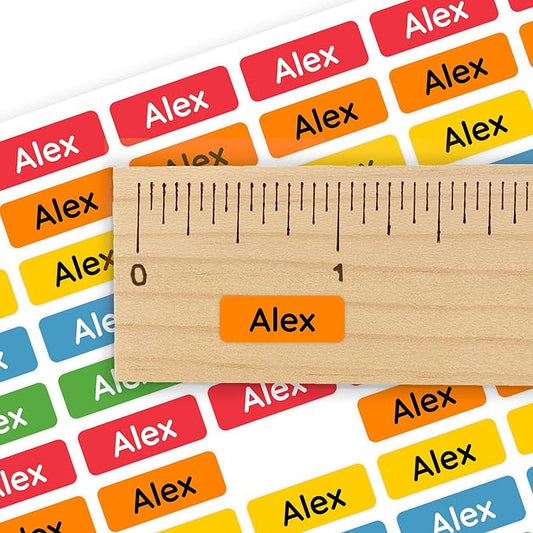 Mini Name Labels (175) - Custom Personalized Name Labels for Labeling Tiny Items, Washer and Dryer-Safe Waterproof Labels for Daycare, Preschool, and School - Rainbow