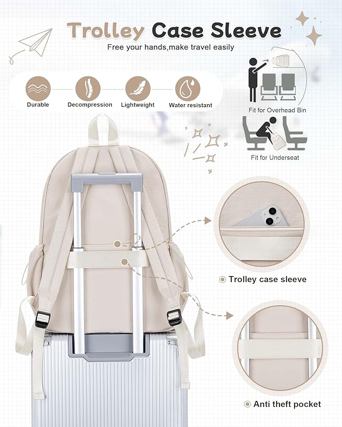 BJLFS Khaki Lightweight Basic Backpack for High School,College Bookbag for Womens,Travel Laptop Backpacks for Teen Girls,School Bag Casual Daypack