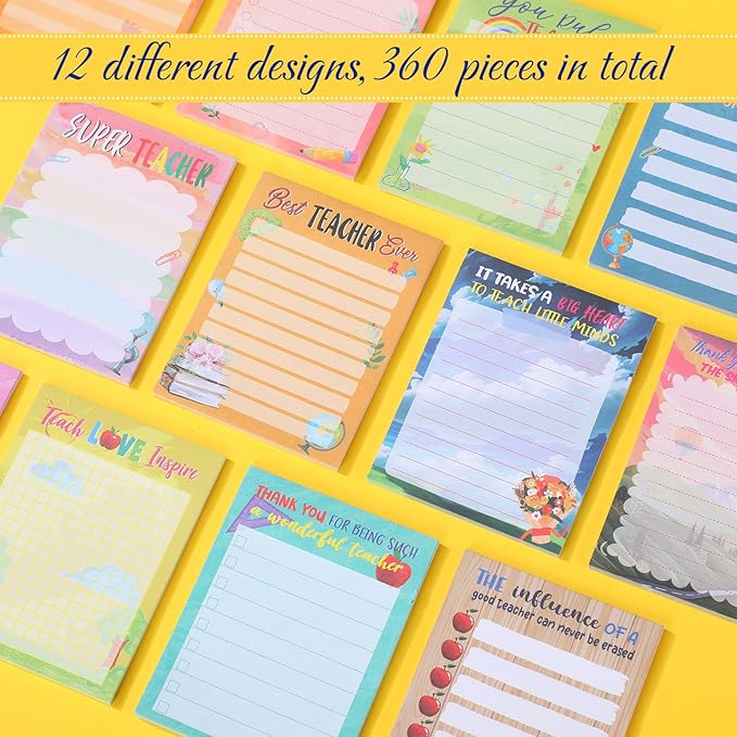 Pajean 12 Pcs End of Year Teacher Gifts Teacher Appreciation Notepad Gift Sets Lined Notepads to Do List Memo Notepads for Graduation Present Colored Cute Sticky Paper Notes Supplies(Elegant Style)