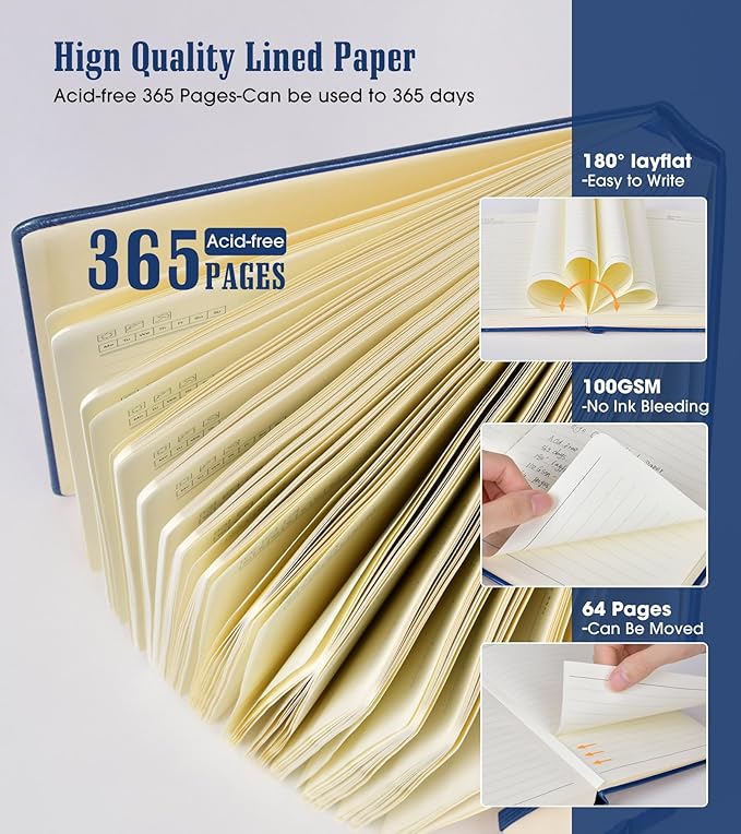 Lined Journal Notebook, 365 Pages A4 Large Journals for Writing Ruled Notebook, Hardcover Leather Journal for Women Men, Daily Notebook for Work, Note Taking, 100Gsm Thick Paper( 8.5" x 11" Darkblue)