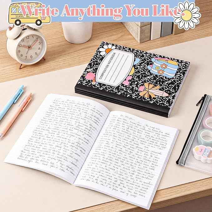 Eaasty Composition Notebook Wide Ruled Paper Assorted Marble Aesthetic Composition Notebook 100 Page 7.5" x 9.75" Journal Gift for Back to School First Day of School Students Teacher(3 Pcs,Classic)