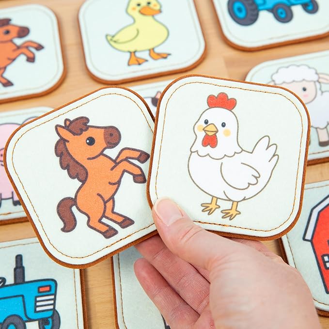 Felt Farm Matching Game for Toddlers – Farm Animal Memory Game & Flash Cards – Soft and Safe for Ages 1+ – Montessori Preschool Learning Activity – Educational Farm Toy for Boys & Girls