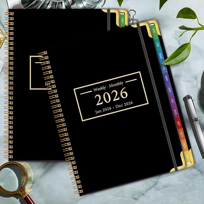 Planner -2026, Hardcover Weekly & Monthly Calendar Planner, January 2026 - December 2026, 6" x 8", Daily Agenda Book with Colorful Tabs, College Organizer Notebook, School & Work Supplies for Student Teacher Classroom