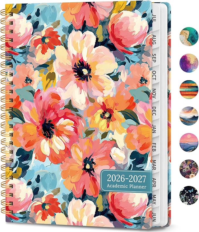 Academic Planner 2026-2027, Weekly and Monthly Calendar Book, July 2026 – June 2027, Hardcover Planner with Tabs, Perfect for Teachers, Students, Women & Men, A5 (6.4" x 8.5") - Pastel Garden