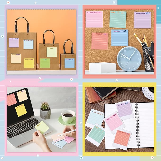 Yinder 12 Pcs Inspirational Sticky Notes Cute Motivational Sticky Notes Pad End of Year Employee Appreciation Gifts Bulk for Teacher Nurse Coworkers Office Supplies 3 x 3'' (Appreciation,Light)