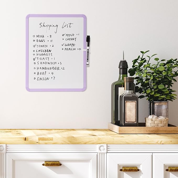 Mr. Pen- Dry Erase Board, 14” x 11” with a Black Dry Erase Marker, Purple Frame, Small Mini White Board for Students, Fridge, Wall, Locker, Includes Double Sided Tapes