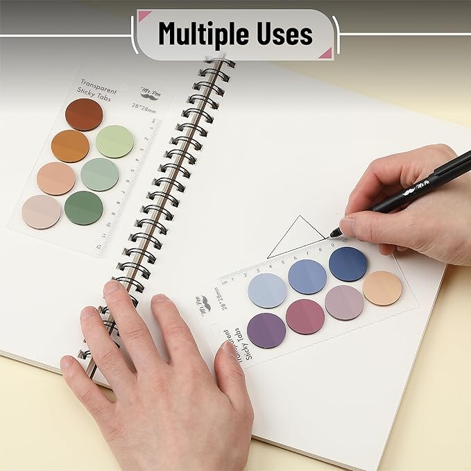 Mr. Pen- Round Transparent Sticky Notes, 1.1” Diameter, 14 Pads, 560 Sheets, Colorful, Water-Resistant See-Through Sticky Notes & Fineliner, Smooth Writing, Note Tabs for Bible Journaling, Studying