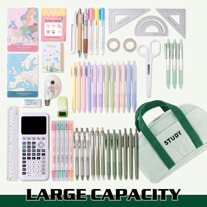 EASTHILL Corduroy Hand-held Pencil Case Large Cute Pencil Pouch Stationery Pen Bag for Teen Girls-Green