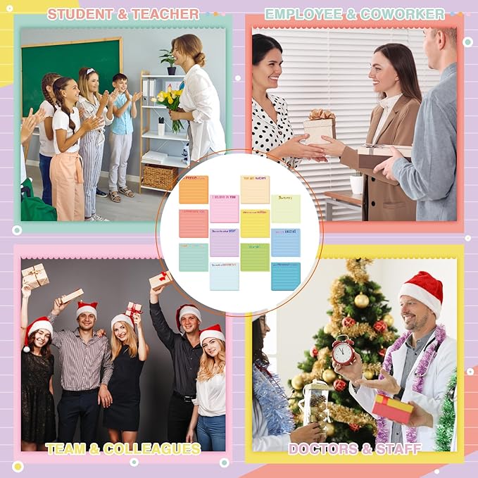 Yinder 24 Pcs Inspirational Sticky Notes Cute Motivational Sticky Notes Pad End of Year Employee Appreciation Gifts Bulk for Teacher Nurse Coworkers Office Supplies 3 x 3'' (Thankful,Light Color)