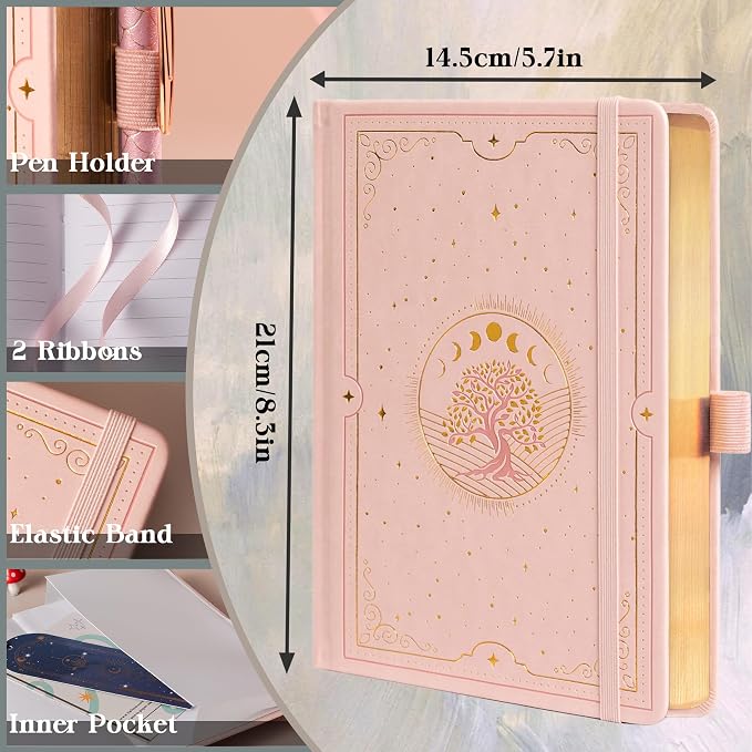 TIEFOSSI Tree of Life Journal, A5 Lined Journal for Women Men, Aesthetic Notebook with 316 Numbered Pages, Hardcover Vegan Leather Journals with Bookmark, 100 GSM Thick Paper