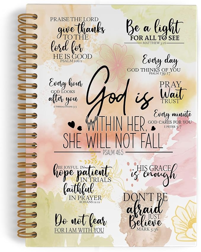 Christian Gifts for Women Spiral Notebook, God Is Within Her She Will Not Fall Journal Notebook, Bible Verse Notebooks for School Work, Inspirational Religious Office Supplies Gifts, 5.5x8.3Inch