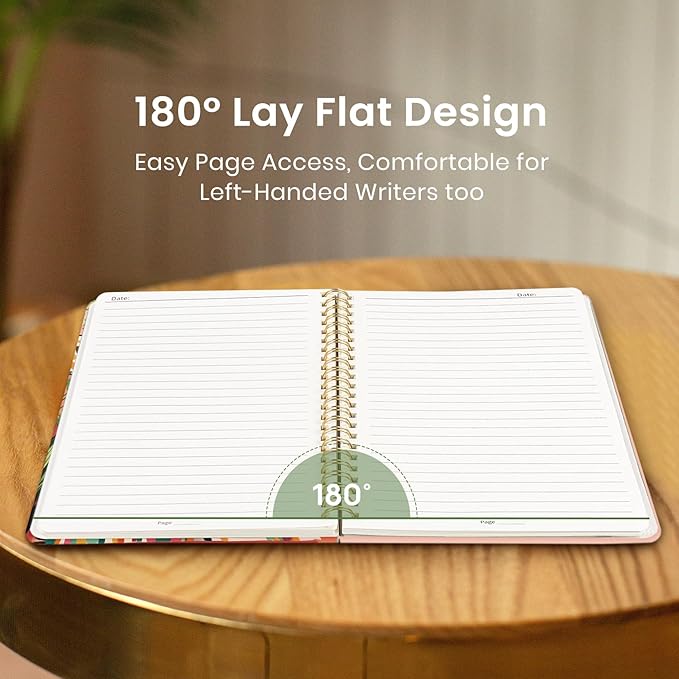 Taja Spiral Lined Journal for Women, Notebook for Work with Pretty Cover, 140 College Ruled Pages, Hardcover Notebook for Journaling, Note Taking, Bible Study, Creative Corner