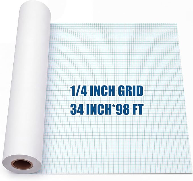 Jetec 1 Roll Large Grid Graph Paper Roll 1/4'' Grid 33.9 Inch x 98ft Engineering Drafting Paper for Blueprint School Classroom Graphing Supplies Engineer Architect Designer Mathematician Gifts