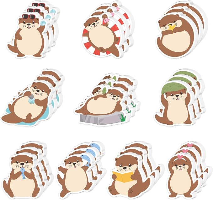 Xqumoi 30 Pack Otter Sticky Notes - Cute Cartoon Otters Theme Self Sticky Notepads Sea Animal Writing Memo Pads for Animal Lover Gifts Birthday Baby Shower Classroom Ocean Party Favors