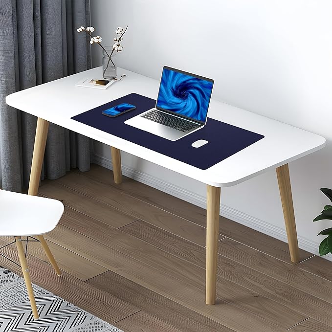 AFIING Cork Desk Mat 31.5" x 17", Waterproof Dual-Sided Cork & PU Leather Desk Pad, Non-Slip Desk Protector for Home Office, Workspace Setup & Gaming (Blue)
