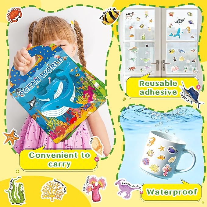 Reusable Jelly Sticker Books, Sticker Books for Toddlers, Stickers for Kids, Travel Toys for Children 3-6, Toddler Craft Activities, Birthday Gifts for Boys & Girls