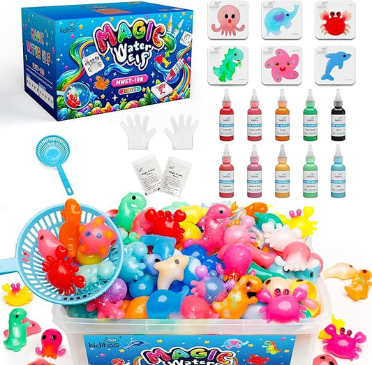 Kiditos Magic Water Elf Toy Kit for Kids, Make Your Own Magic Water Pets, DIY Sensory Craft Kit with 10 Magic Gels & 6 Molds, STEM Science Activity, Party Favors & Birthday Gifts for Kids Ages 3+