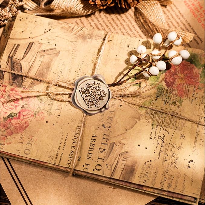 Vintage Cottagecore Fancy Envelopes - 18 Packs Antiqued Old Looking Envelopes with 24 Wax Seal Stickers for Letter, Wedding Invitations(4.3 x 6.3 inches)