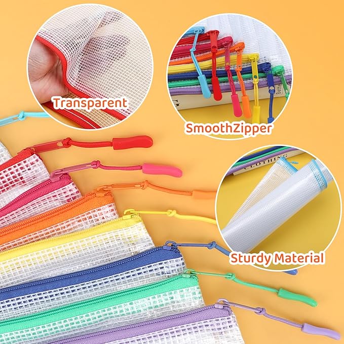 24pcs Mesh Zipper Pouch, Puzzle Storage Bags, A3 17x12 Inches Large Reusable Zipper Pouches for for Classroom Office Supplies Organizing, Extra Large Zipper Bags, Board Game Storage