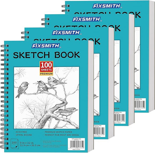 FIXSMITH 9"X12" Teal Sketch Book, 400 Sheets (68 lb/100gsm) Spiral Sketchbook, Acid Free Drawing Paper, Sketch Pad for Beginners,Artists & Professionals, Bright White