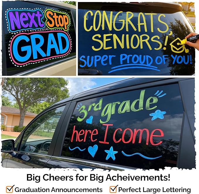 8 Washable Window Markers for Cars - 15mm Jumbo, 3 in 1 Nib, 28g Ink - Liquid Chalk Markers for Chalkboard, Blackboard, Glass, Bistro, Auto, Menu Board - Loved by Teachers, Kids, Artists, Businesses