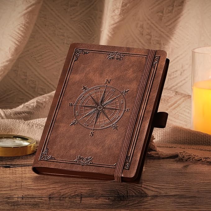 AHGXG Small Lined Pocket Journal Notebook for Men - 256 Numbered Pages College Ruled B6 Mini Journal, Vintage Soft Leather Hardcover, 80gsm Paper, for Women Work Office School, 4.1'' X 5.7''- Brown