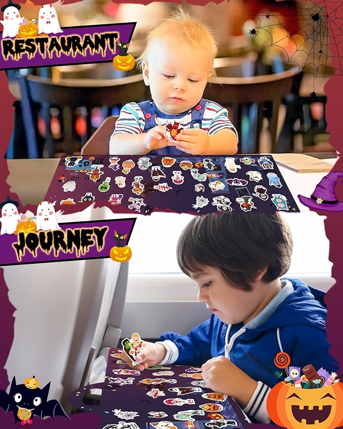 Benresive Reusable Sticker Book for Toddlers, Stickers for Kids, Travel Toys for Arts & Crafts Activities, Birthday Gift for Boys & Girls, Halloween Themes