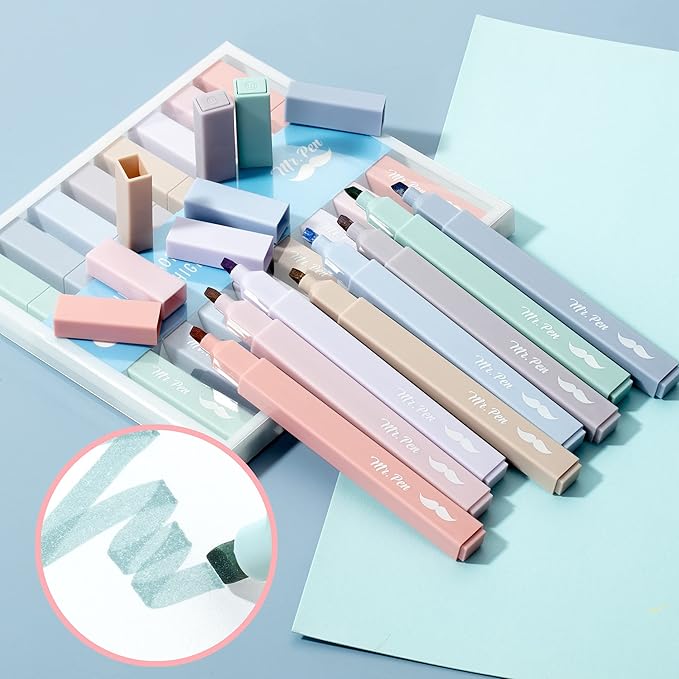 Mr. Pen- Aesthetic Highlighters No Bleed, 8 Pack, Morandi Colors, Chisel Tip, Cute Highlighters Assorted Colors for Journaling, Highlighting, Underlining, Fast Dry, Back to School Supplies
