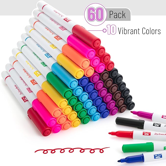 Mr. Pen- Dry Erase Markers Bulk, 60 Pack, Assorted Colors, Fine Tip, Bulk Dry Erase Whiteboard Markers for Writing on Whiteboards, Weekly Planner, Glass, School, Office, Home