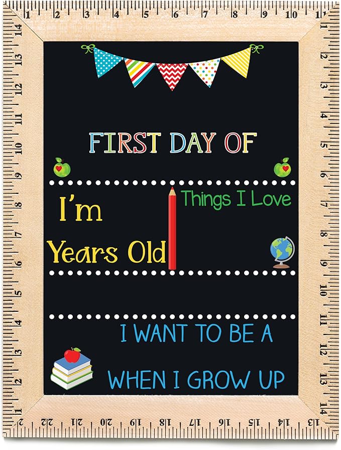 Bloom Owl First Day of School Chalkboard Sign - 11.5"x15" Reusable Back to School Photo Prop with Wooden Ruler Frame for Preschool, Kindergarten, and Beyond