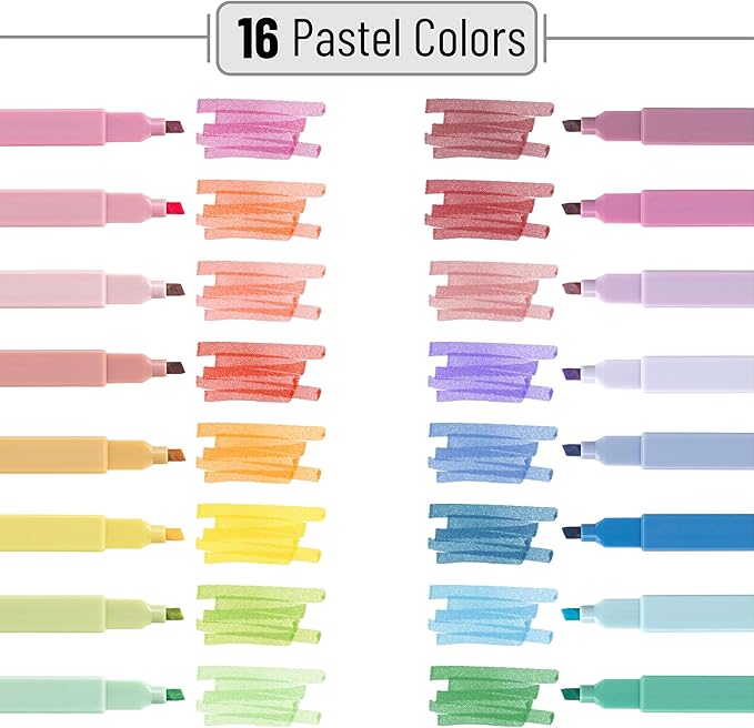 Mr. Pen- Aesthetic Highlighters No Bleed, 16 Pack, Assorted Colors, Chisel Tip, Cute Highlighters Assorted Colors for Journaling, Highlighting, Underlining, Fast Dry, Back to School Supplies