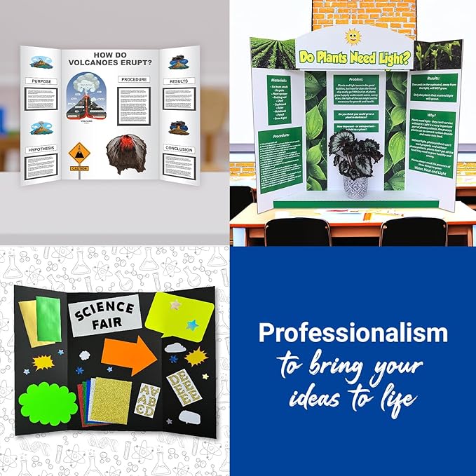 Royal Brites 1-Ply Corrugated Tri-fold Project Display Board 36" x 48", Exhibition, Presentation, & Science Fair Display Boards, Lightweight Trifold Board with Smooth Surface, Black/Kraft, Pack of 8