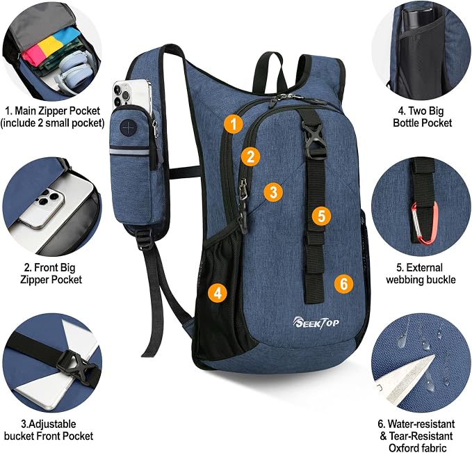 Seektop 15L Small Hiking Backpack for Women Men, Lightweight Hiking Daypack | Water Resistant, Foldable Packable Back Pack with Phone Pocket for Travel Camping Outdoor