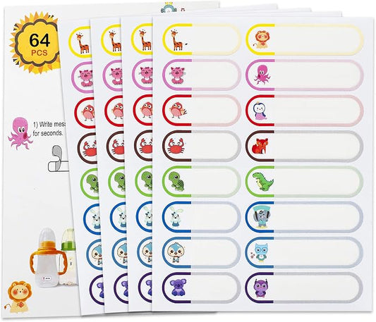 Name Labels for Kids Stuff School Supplies, Waterproof Daycare Labels for Baby Bottles, 64 PCS Water Bottle Label, Name Stickers Tags for Kids Daycare Essentials Self-Laminating, Dishwasher Safe