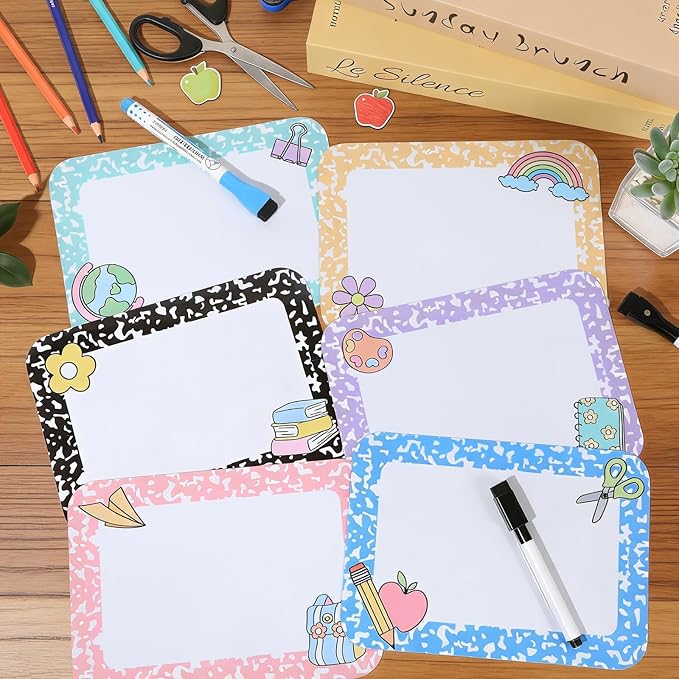 12Pcs Magnetic Write Wipe Organization Chart Dry Erase Objectives Learning Magnets Composition Notebook Colorful Back to School Classroom Goals Targets for Whiteboard Teaching Supplies