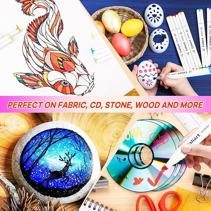 Caliart Pastel Alcohol Markers Brush Tip 61 Colors, Dual Tip Chisel & Brush Set Permanent Art Markers with Case for Artists Adult Coloring Books Illustration Drawing Supplies Gifts, Colorless Blender