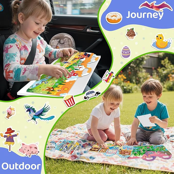 Jelly Sticker Books for Toddlers 2-4 Years, 4 Sets Reusable Sticker Books for Toddlers 1-3, Travel Toys Stickers Activity Book for Ages 2 3 4 5 6 Boy Girl Birthday Gifts (4Sets-Collection 2)