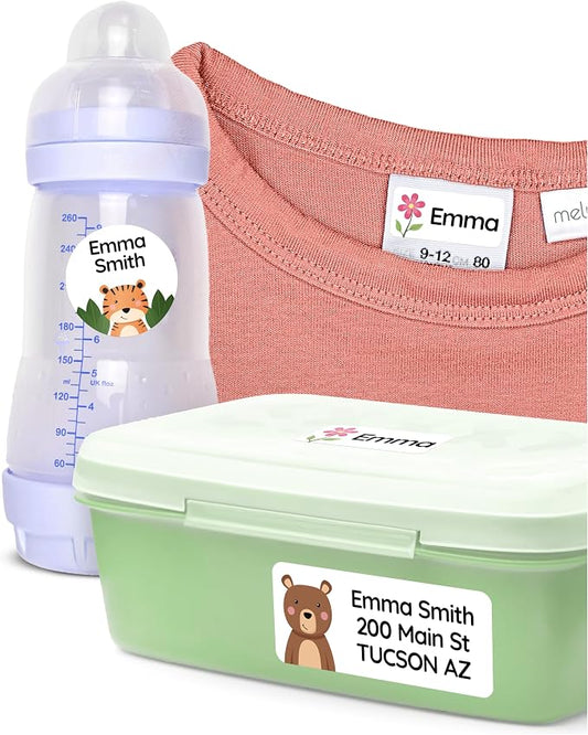 Personalized Daycare Name Labels for Kids [210pcs, Cozy Farm] - Waterproof Name Stickers for School, Baby Bottles & Clothing - Custom Name Stickers - Washable Stick On Labels (Various Sizes)