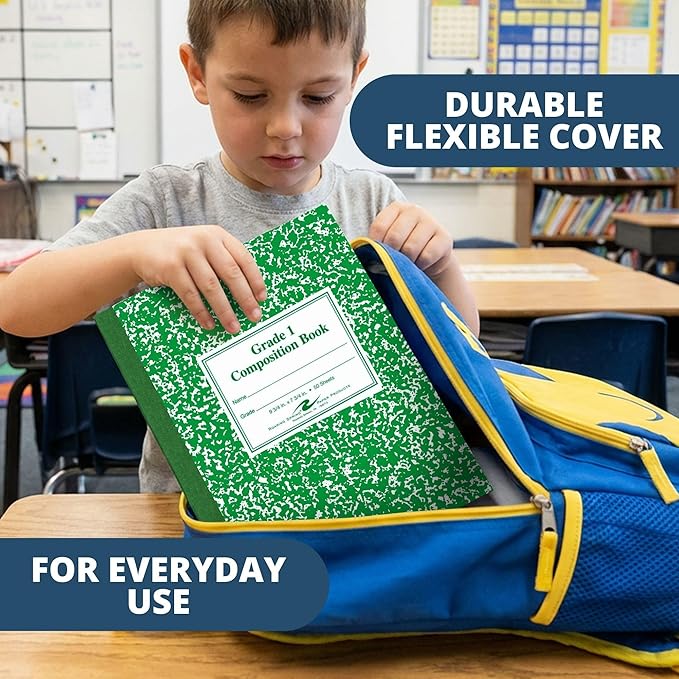 ROARING SPRING Primary Composition Book, Handwriting Notebook for Kids (4K - 1st Grade), Grade 1 Ruled, 1" Skip-Line Manuscript Paper, Flexible Cover, 9.75" x 7.5", 50 Sheets/100 Pages, 12 Pack